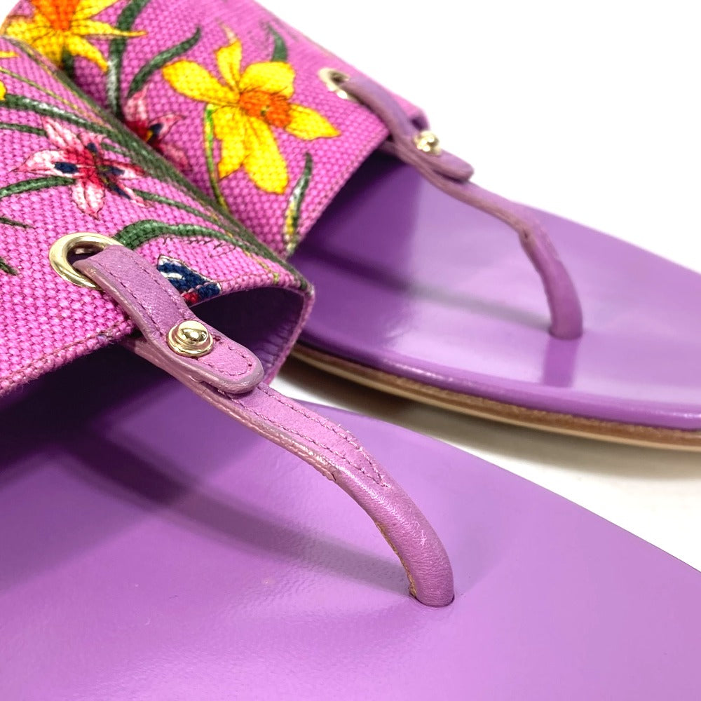 GUCCI Sandals 155100 Canvas/Leather, Canvas x Leather purple flat Flora floral pattern flower mens 7.5 Used