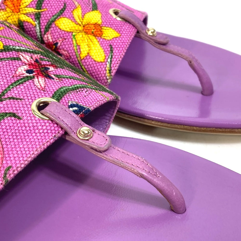 GUCCI Sandals 155100 Canvas/Leather, Canvas x Leather purple flat Flora floral pattern flower mens 7.5 Used