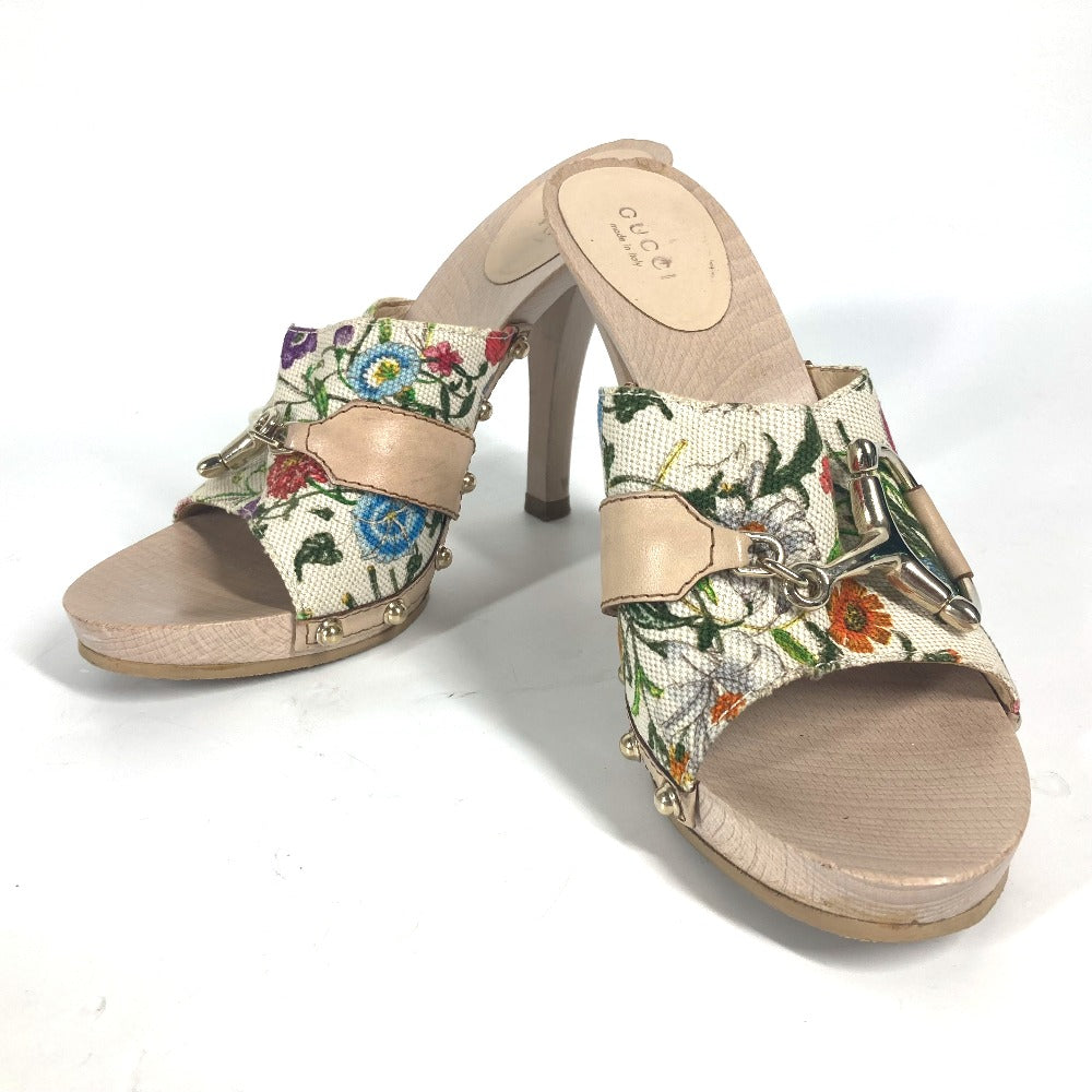 GUCCI Sandals 149910 Wood, Canvas multicolor Flora floral pattern flower Women 37 Used