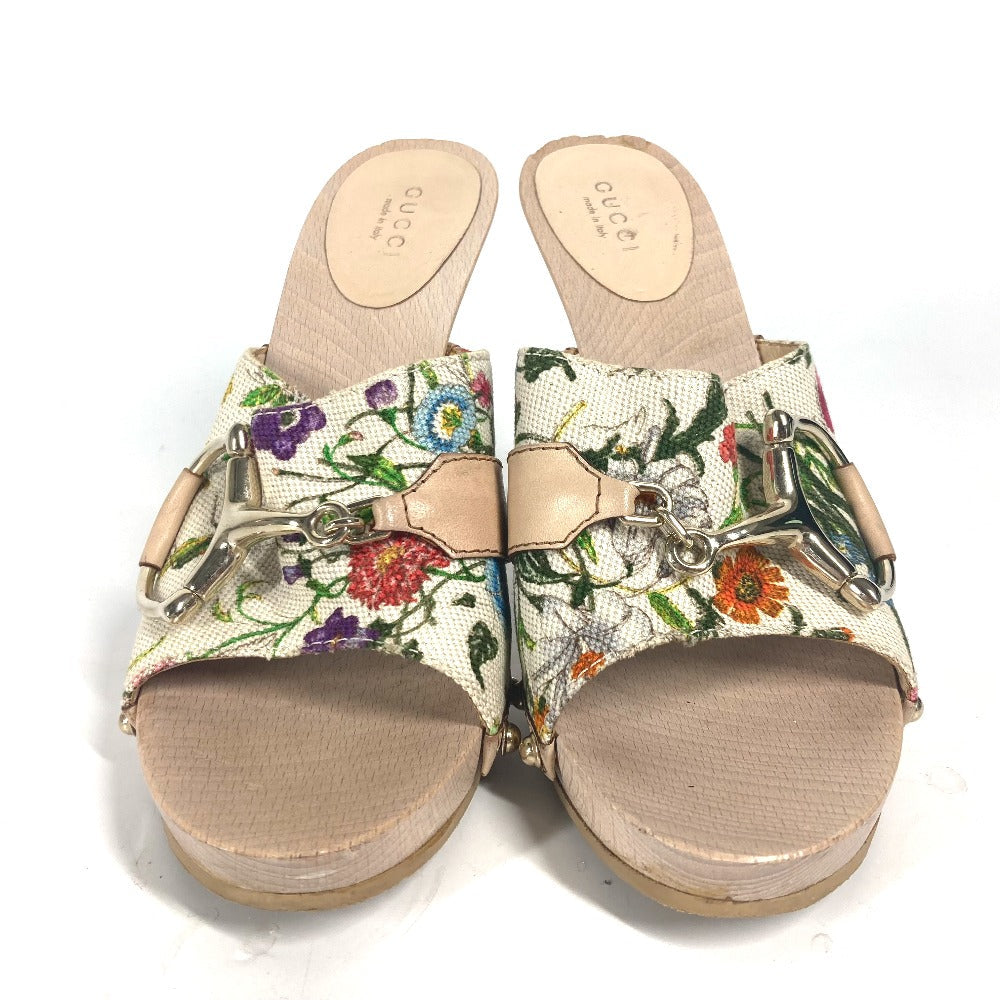GUCCI Sandals 149910 Wood, Canvas multicolor Flora floral pattern flower Women 37 Used