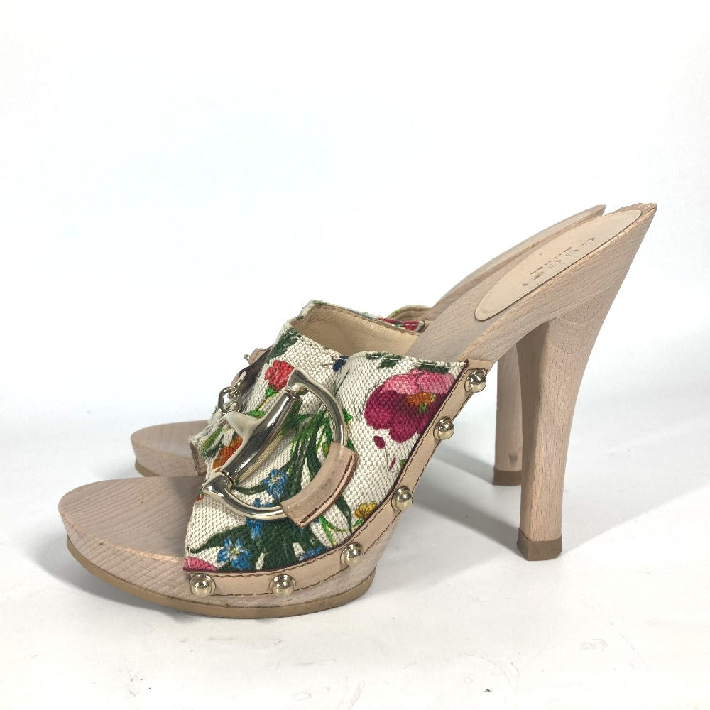 GUCCI Sandals 149910 Wood, Canvas multicolor Flora floral pattern flower Women 37 Used