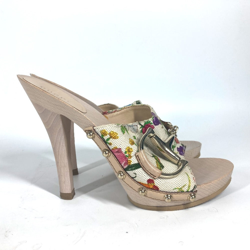GUCCI Sandals 149910 Wood, Canvas multicolor Flora floral pattern flower Women 37 Used