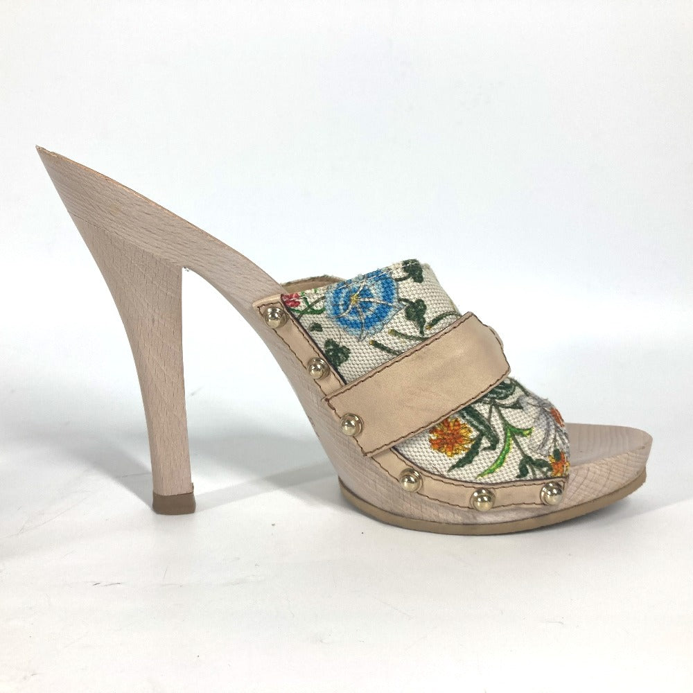 GUCCI Sandals 149910 Wood, Canvas multicolor Flora floral pattern flower Women 37 Used