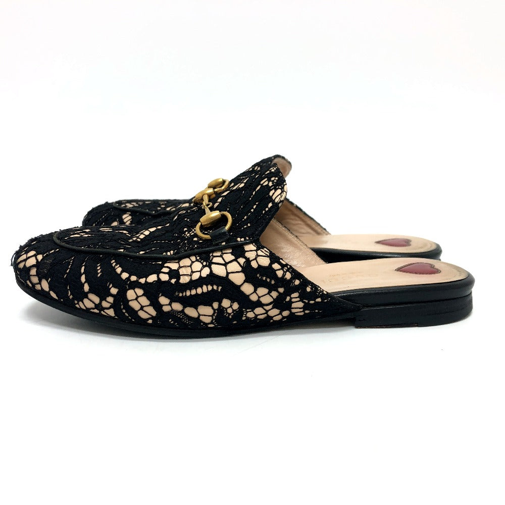 GUCCI Sandals 475094 Lace, Leather black Race Horsebit Women 36 Used