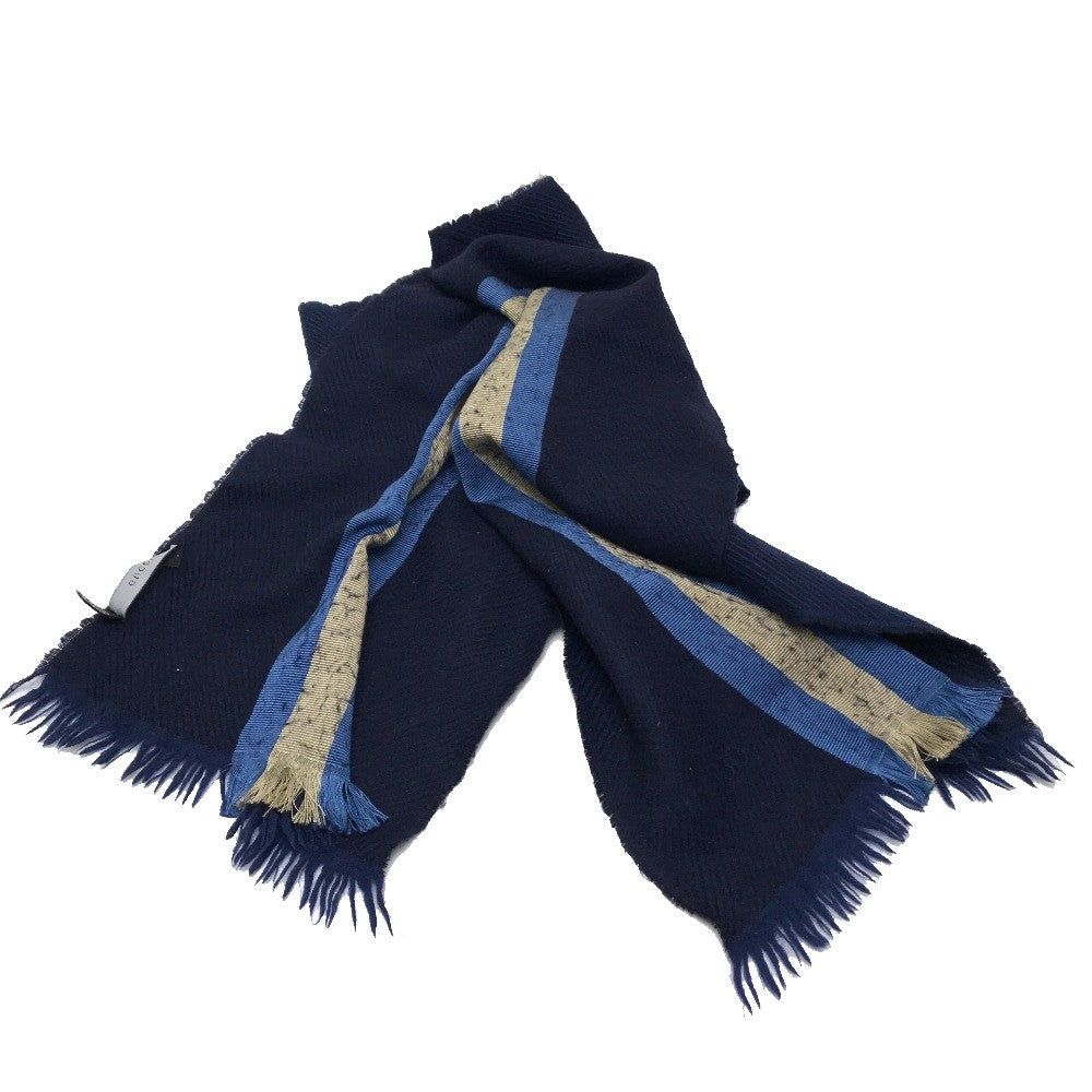 GUCCI Scarf Wool, Silk Navy type Men's Women's Unisex Sherry line unisex(Unisex) Used