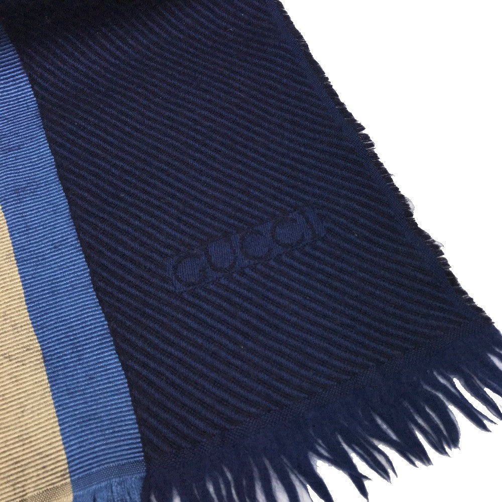 GUCCI Scarf Wool, Silk Navy type Men's Women's Unisex Sherry line unisex(Unisex) Used