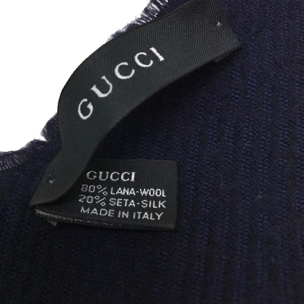 GUCCI Scarf Wool, Silk Navy type Men's Women's Unisex Sherry line unisex(Unisex) Used