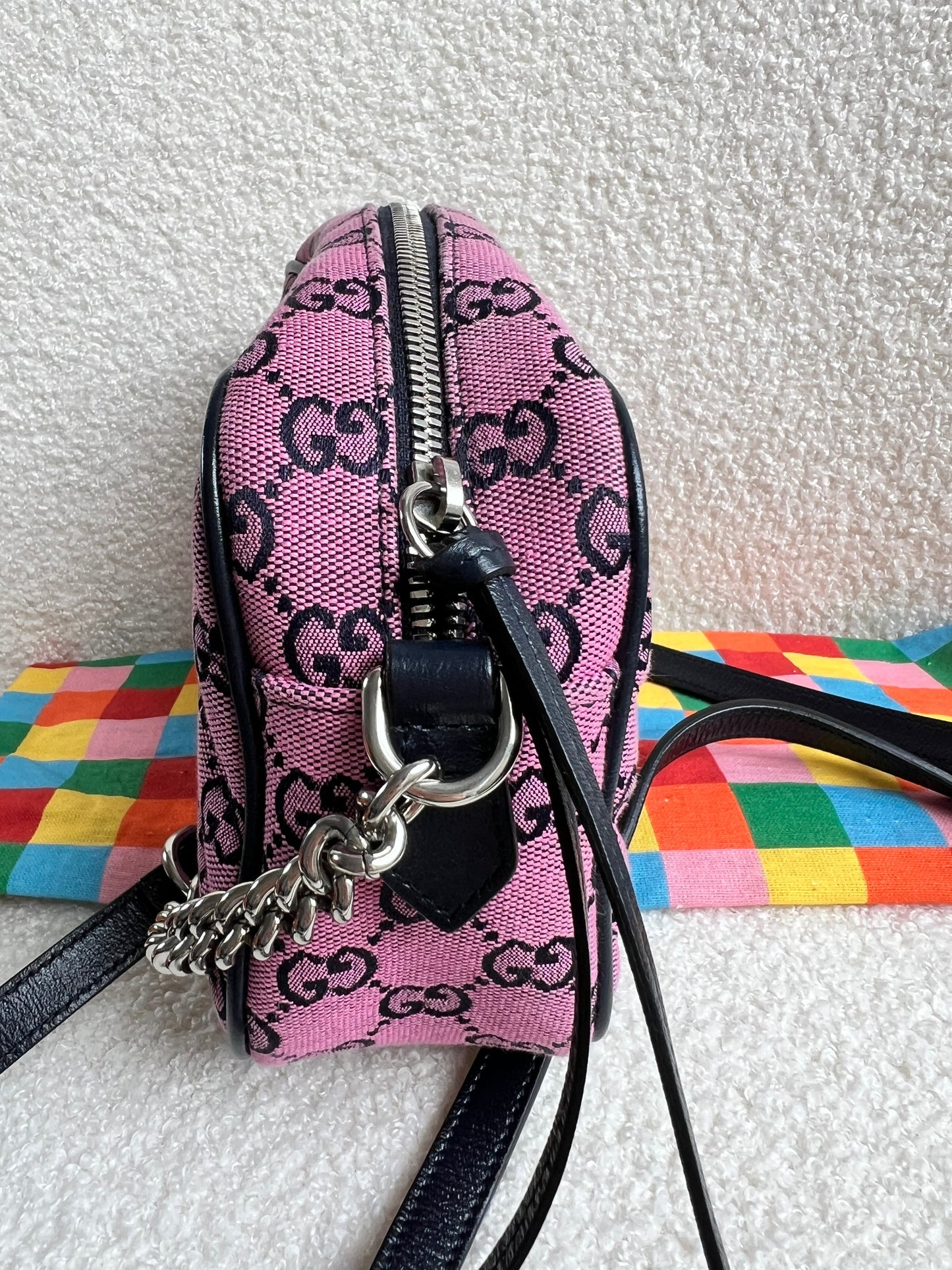 Gucci GG Marmont Pink Canvas Small Shoulder Bag (RRP £1050)