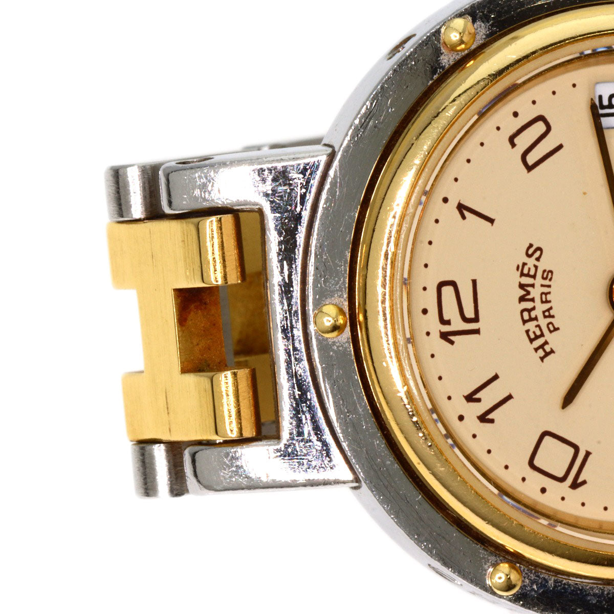 HERMES Watches Quartz Stainless Steel , SSxGP gold Clipper Old Belt Ivory dial Women Used