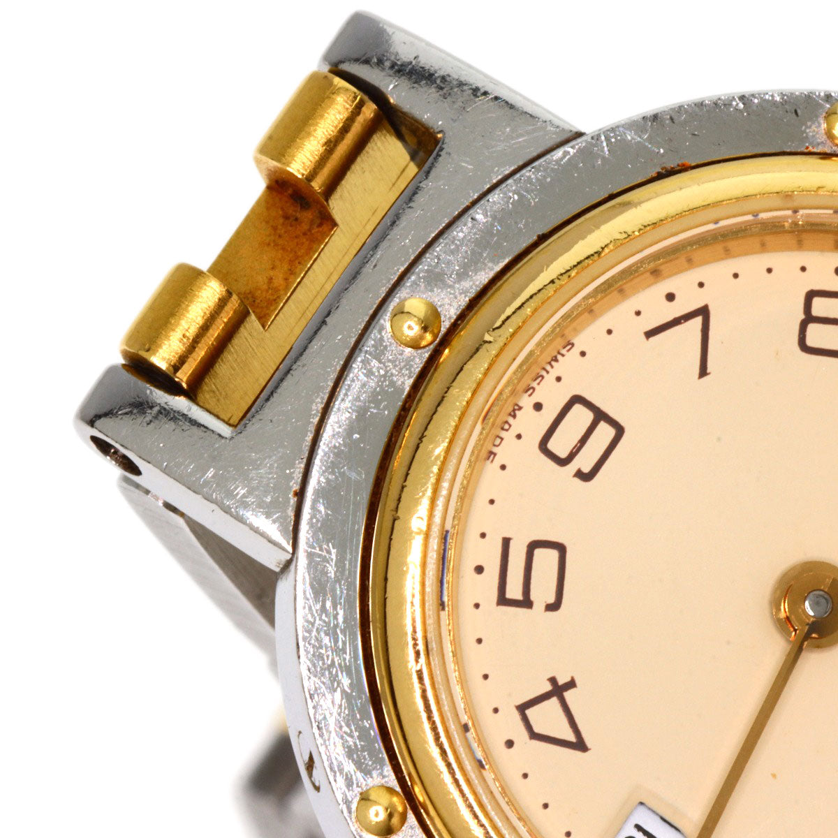 HERMES Watches Quartz Stainless Steel , SSxGP gold Clipper Old Belt Ivory dial Women Used