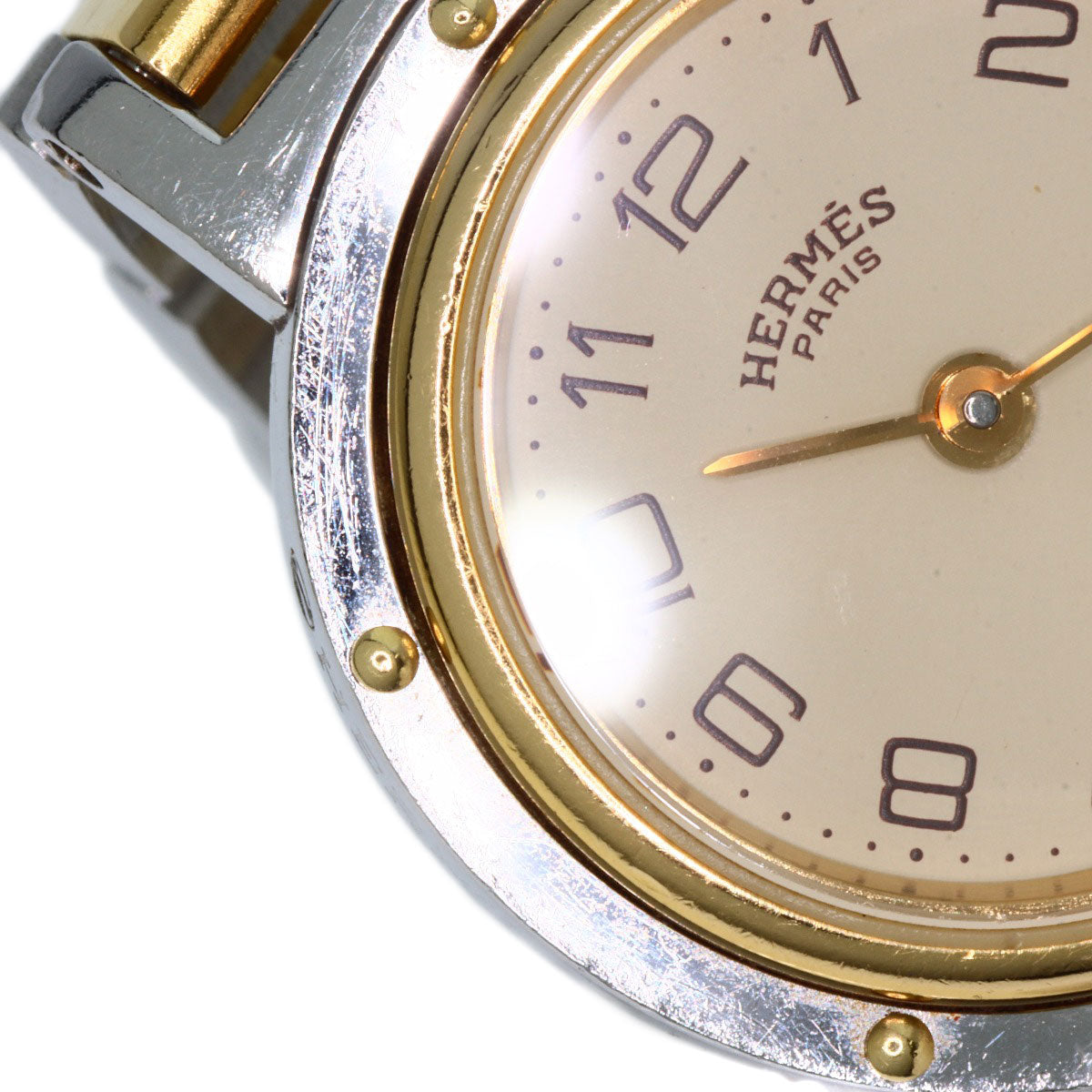 HERMES Watches Quartz Stainless Steel , SSxGP gold Clipper Old Belt Ivory dial Women Used
