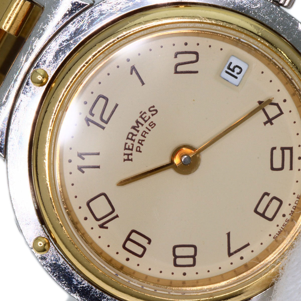 HERMES Watches Quartz Stainless Steel , SSxGP gold Clipper Old Belt Ivory dial Women Used