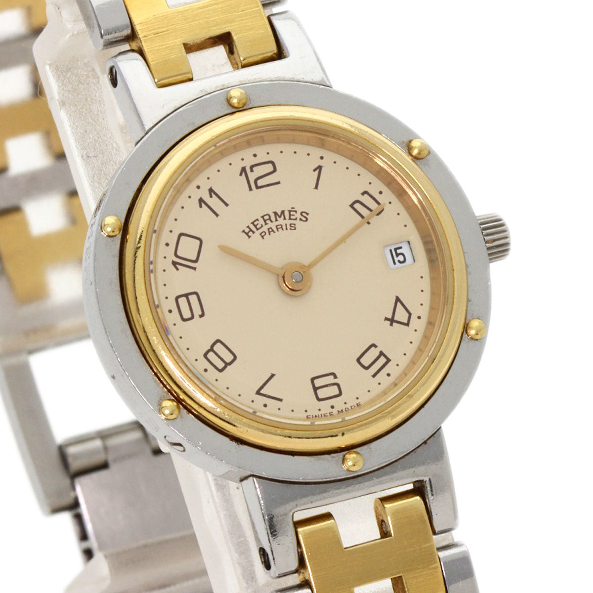 HERMES Watches Quartz Stainless Steel , SSxGP gold Clipper Old Belt Ivory dial Women Used