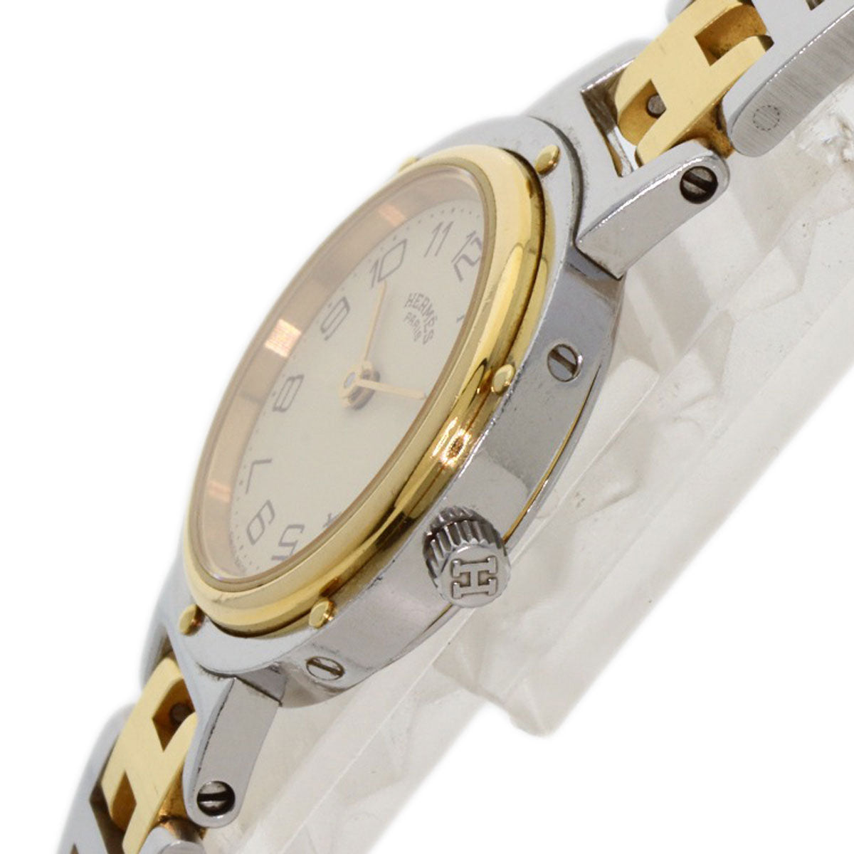 HERMES Watches Quartz Stainless Steel , SSxGP gold Clipper Old Belt Ivory dial Women Used
