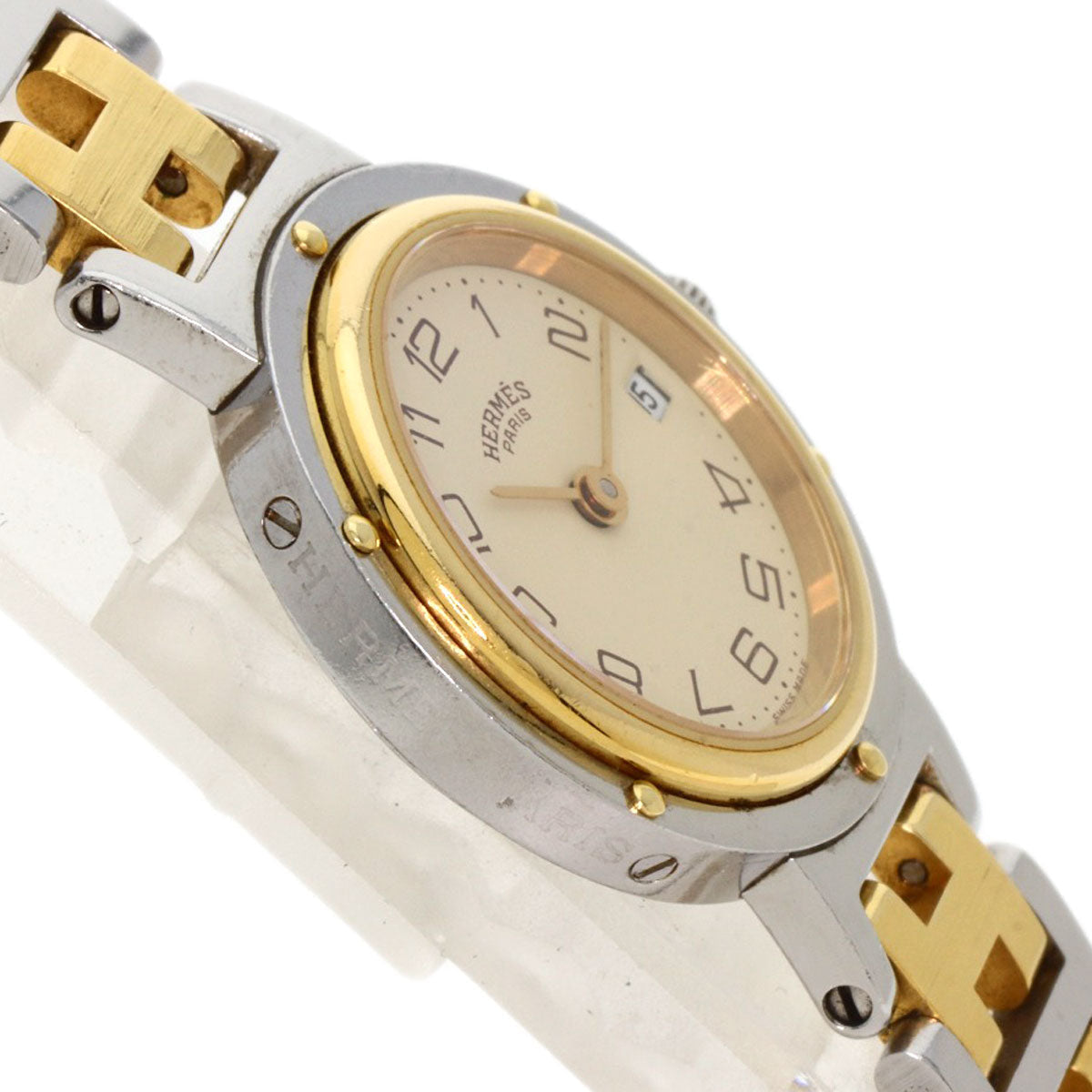 HERMES Watches Quartz Stainless Steel , SSxGP gold Clipper Old Belt Ivory dial Women Used