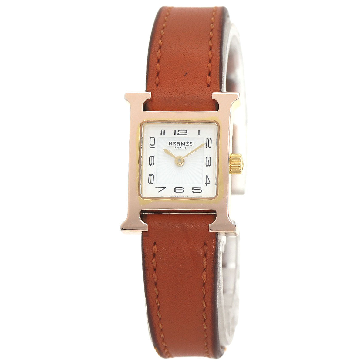 HERMES Watches Quartz HH1.101 PGP, leather gold H watch mini white dial Women Used
