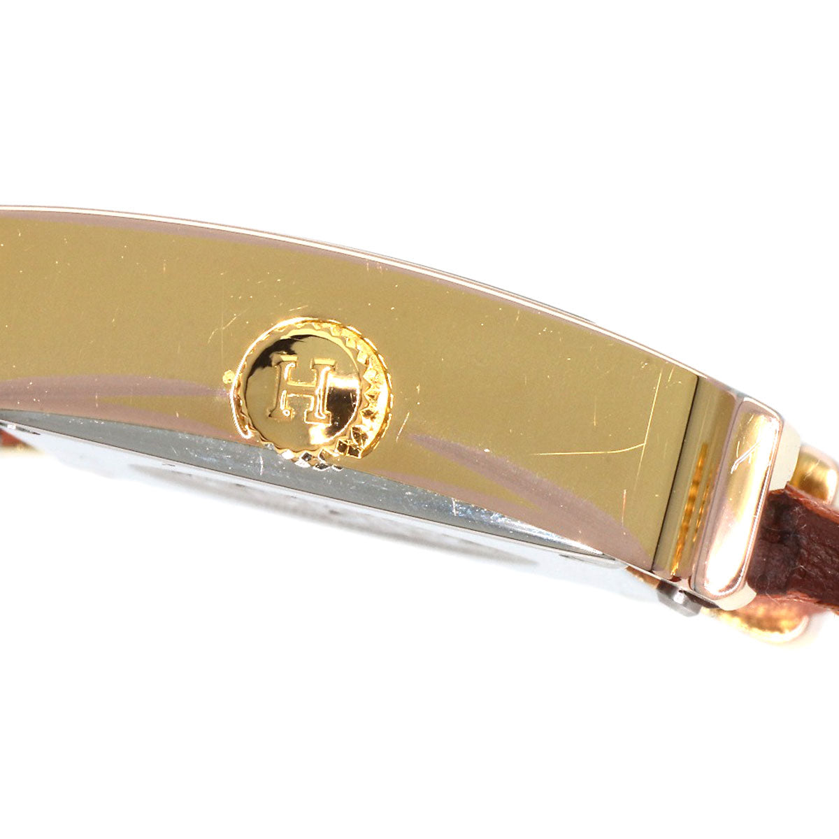HERMES Watches Quartz HH1.101 PGP, leather gold H watch mini white dial Women Used
