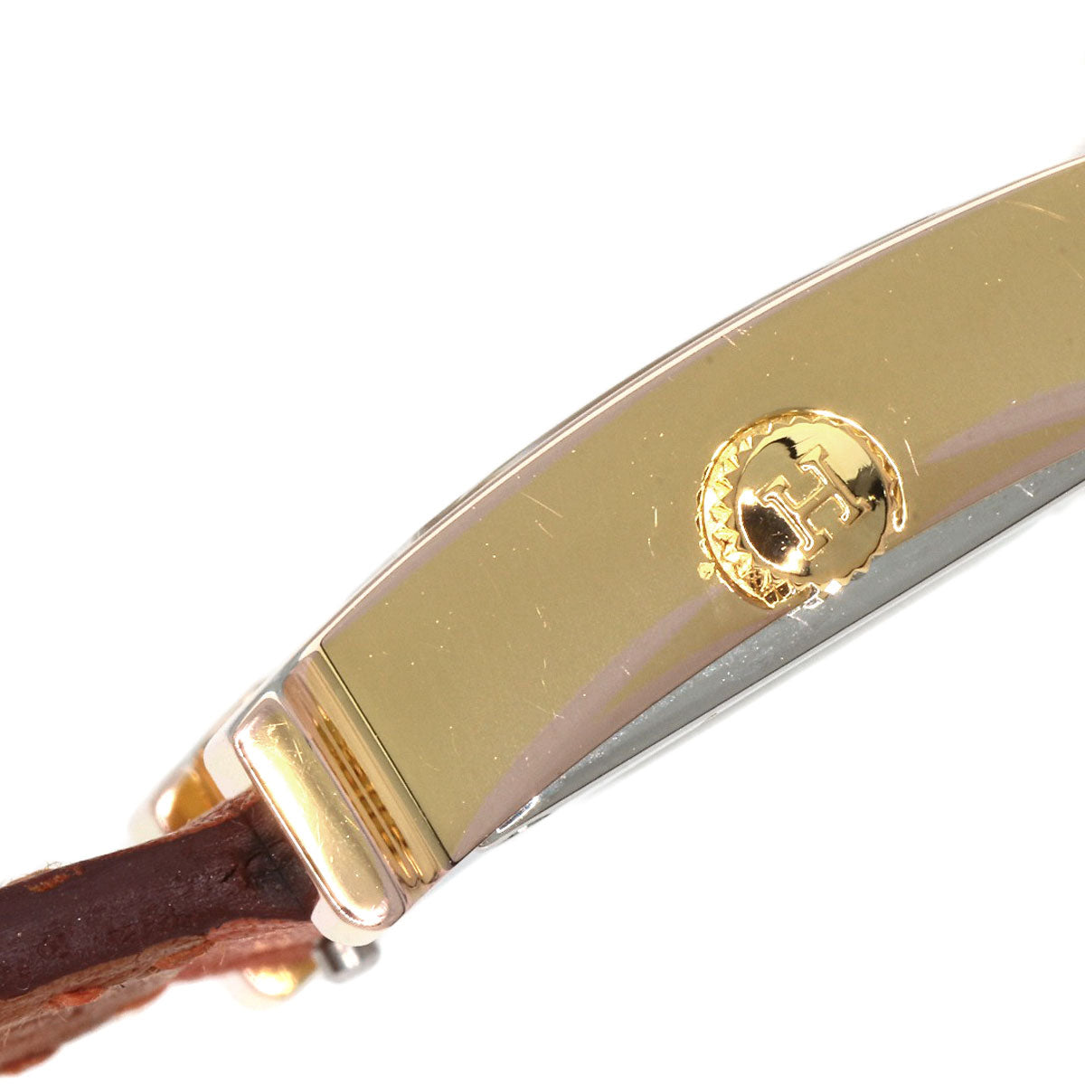 HERMES Watches Quartz HH1.101 PGP, leather gold H watch mini white dial Women Used