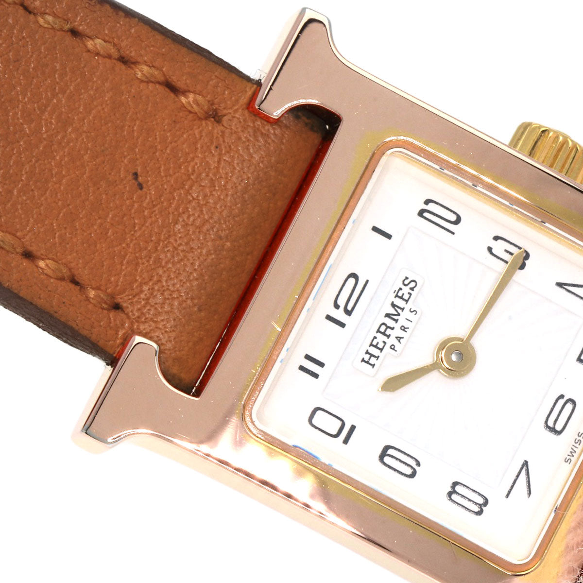 HERMES Watches Quartz HH1.101 PGP, leather gold H watch mini white dial Women Used