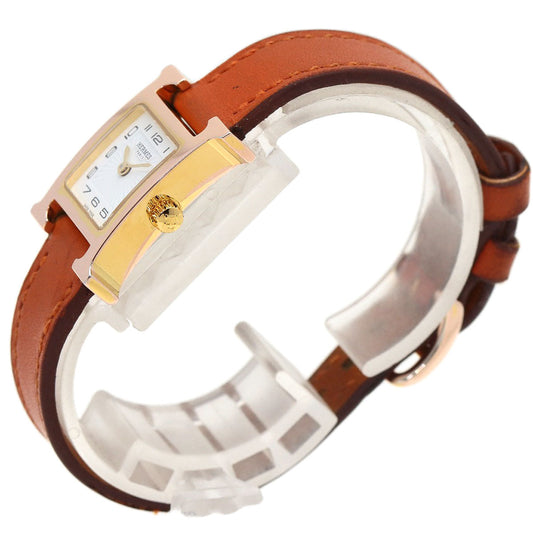 HERMES Watches Quartz HH1.101 PGP, leather gold H watch mini white dial Women Used