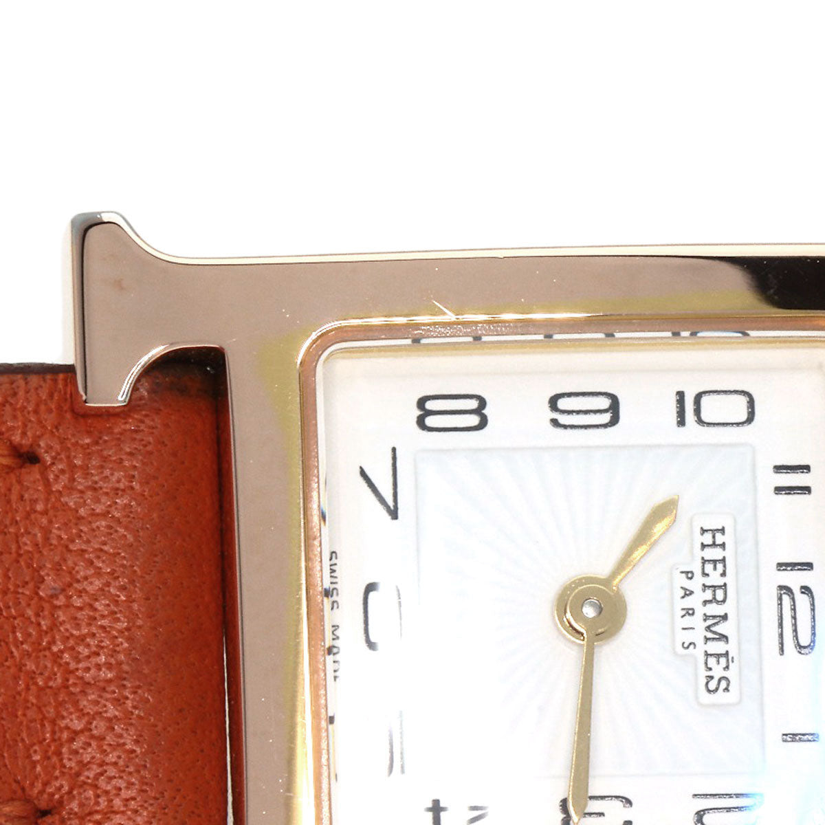 HERMES Watches Quartz HH1.101 PGP, leather gold H watch mini white dial Women Used