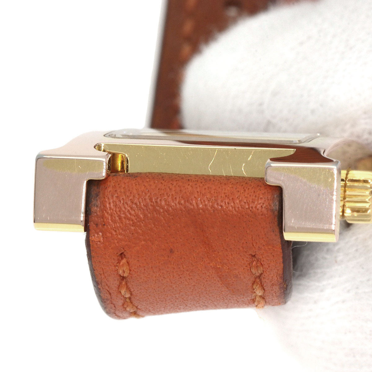 HERMES Watches Quartz HH1.101 PGP, leather gold H watch mini white dial Women Used