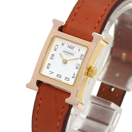 HERMES Watches Quartz HH1.101 PGP, leather gold H watch mini white dial Women Used