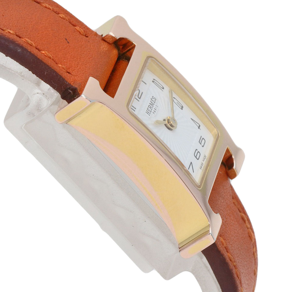 HERMES Watches Quartz HH1.101 PGP, leather gold H watch mini white dial Women Used