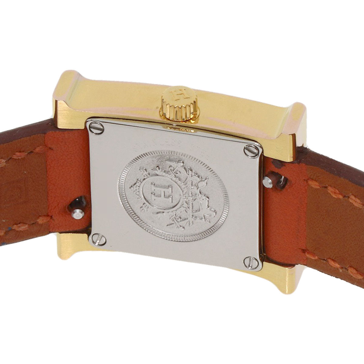 HERMES Watches Quartz HH1.101 PGP, leather gold H watch mini white dial Women Used