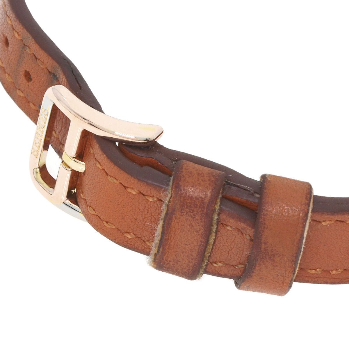 HERMES Watches Quartz HH1.101 PGP, leather gold H watch mini white dial Women Used