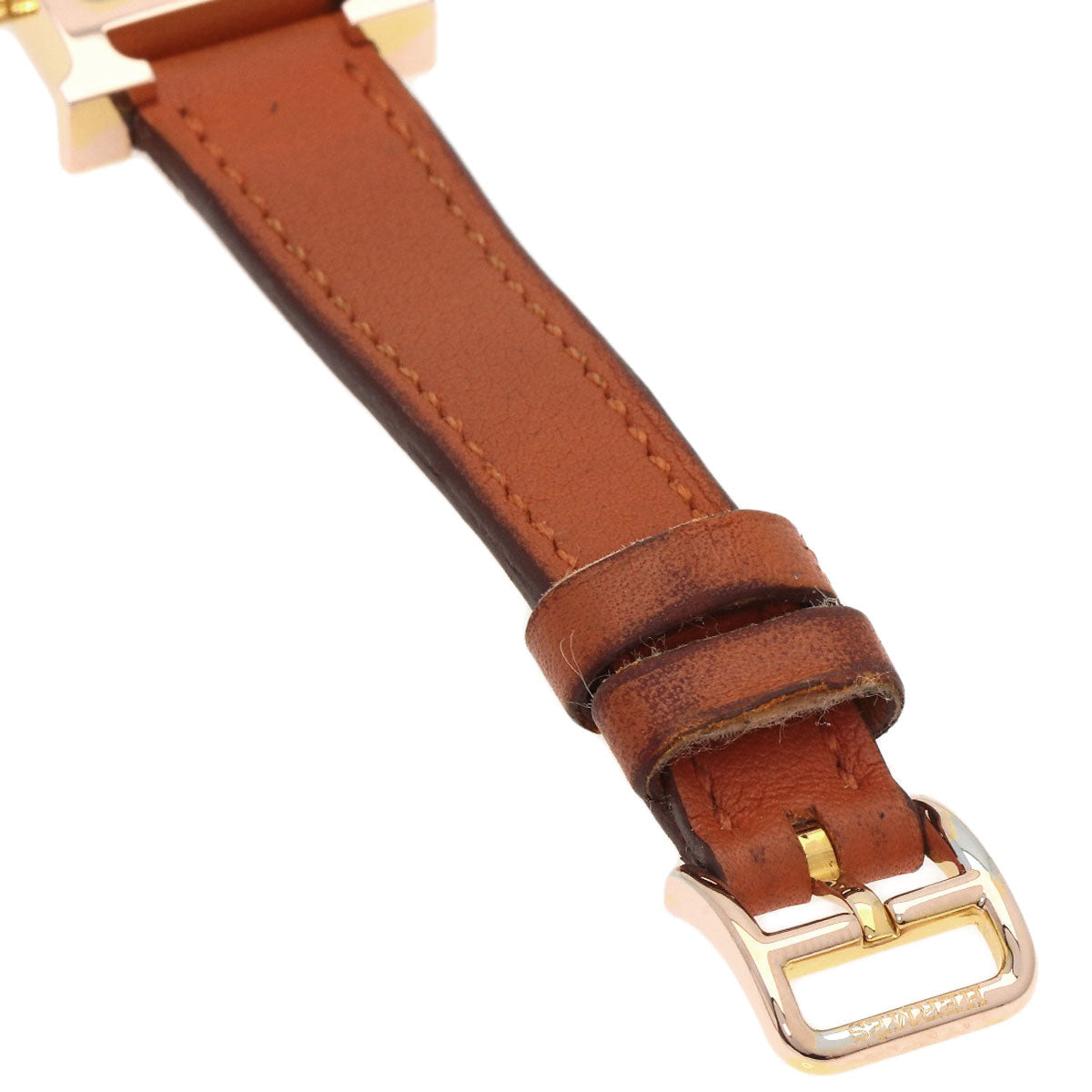 HERMES Watches Quartz HH1.101 PGP, leather gold H watch mini white dial Women Used
