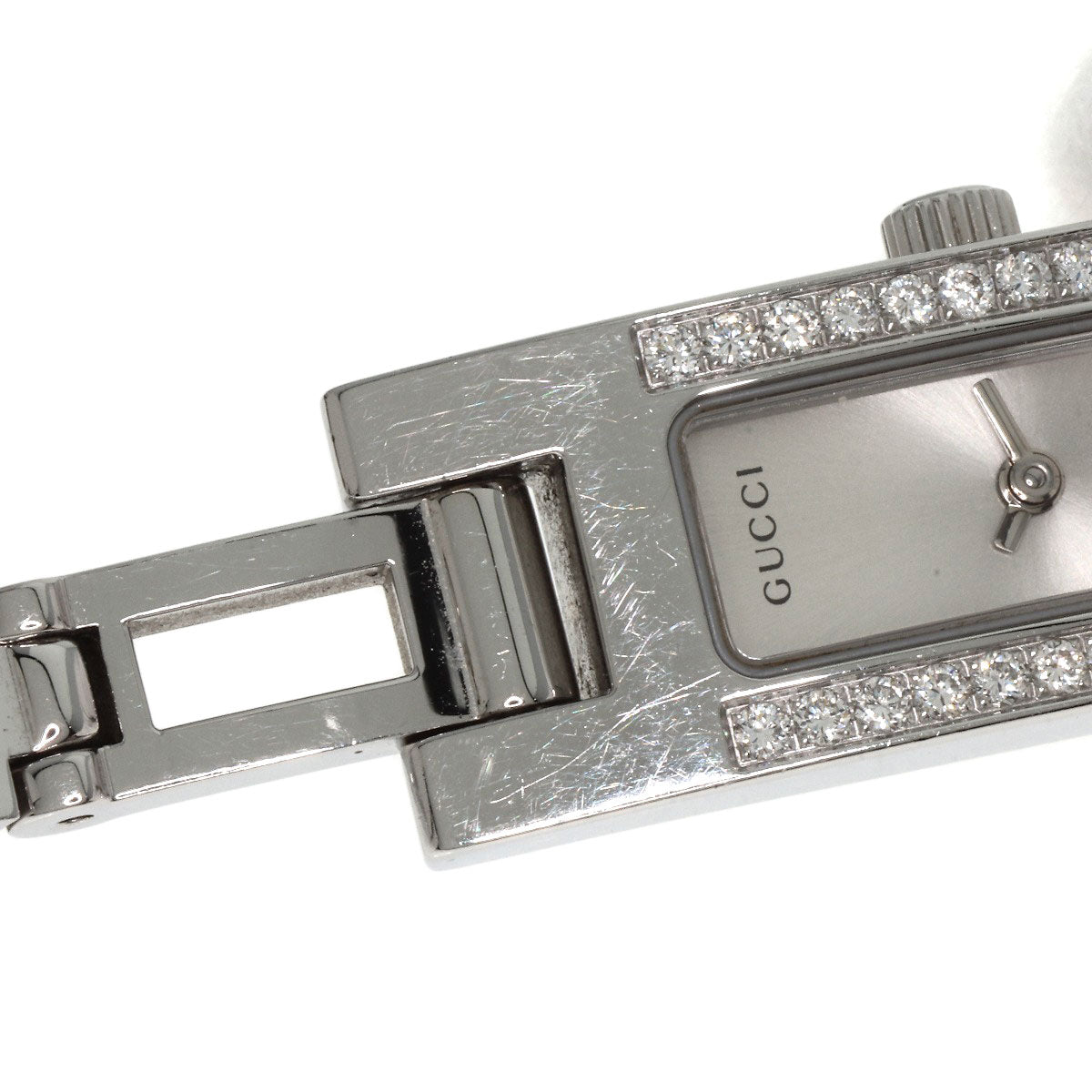 GUCCI Watches Quartz 3900L Stainless Steel , Stainless Steel Silver Diamond Bezel Silver dial Women Used