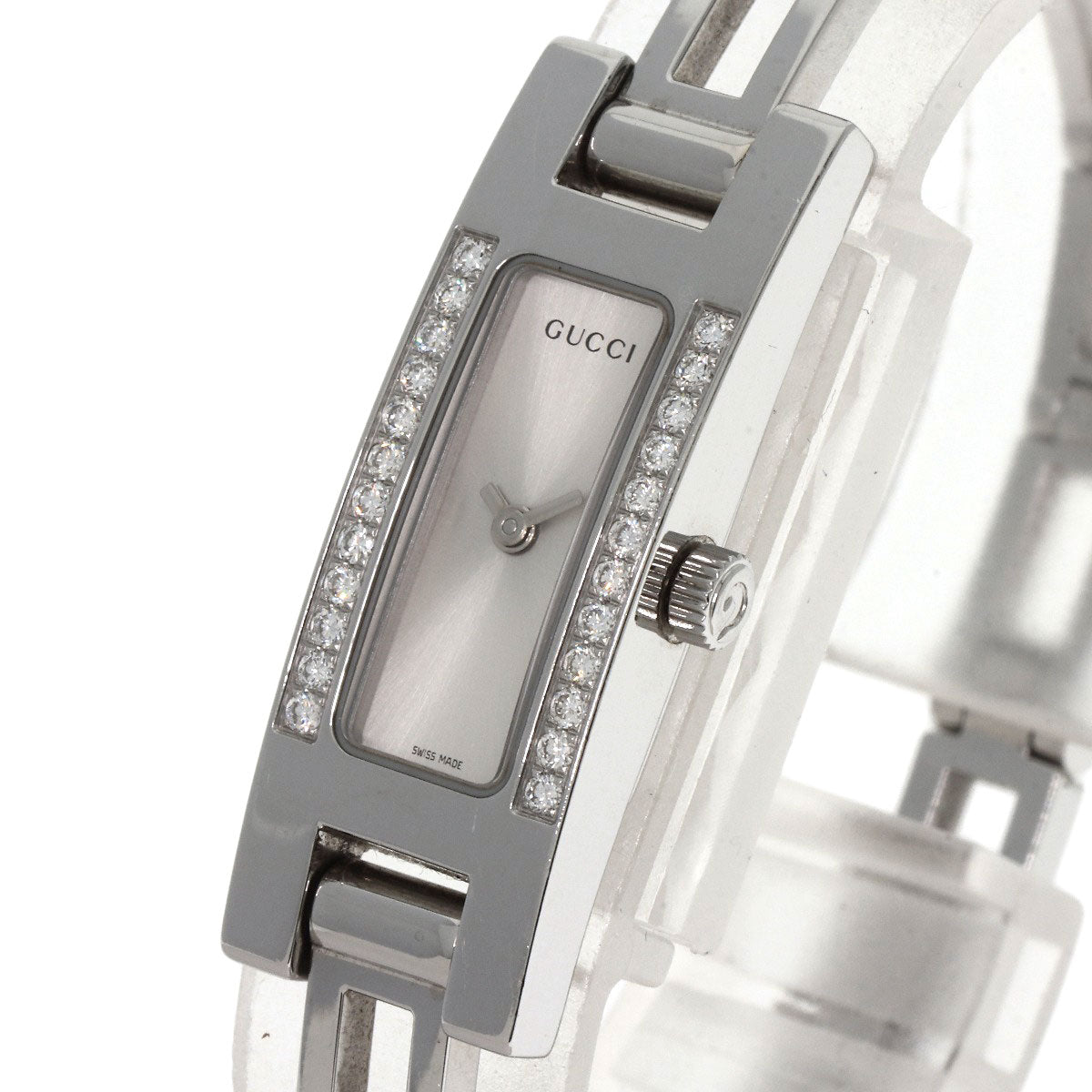 GUCCI Watches Quartz 3900L Stainless Steel , Stainless Steel Silver Diamond Bezel Silver dial Women Used