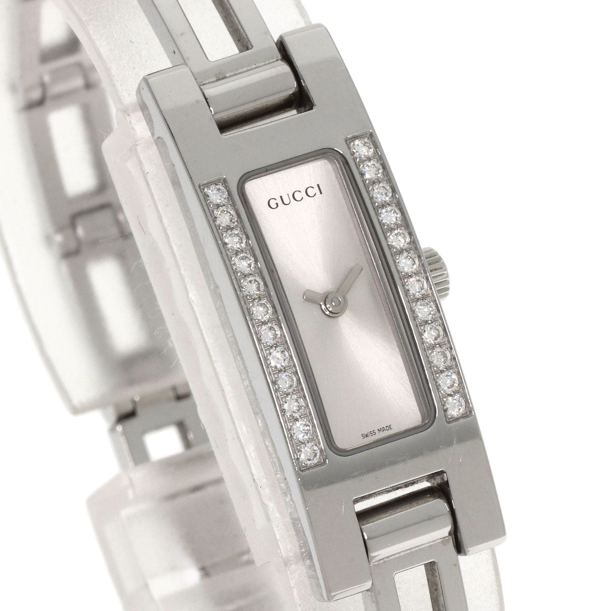 GUCCI Watches Quartz 3900L Stainless Steel , Stainless Steel Silver Diamond Bezel Silver dial Women Used