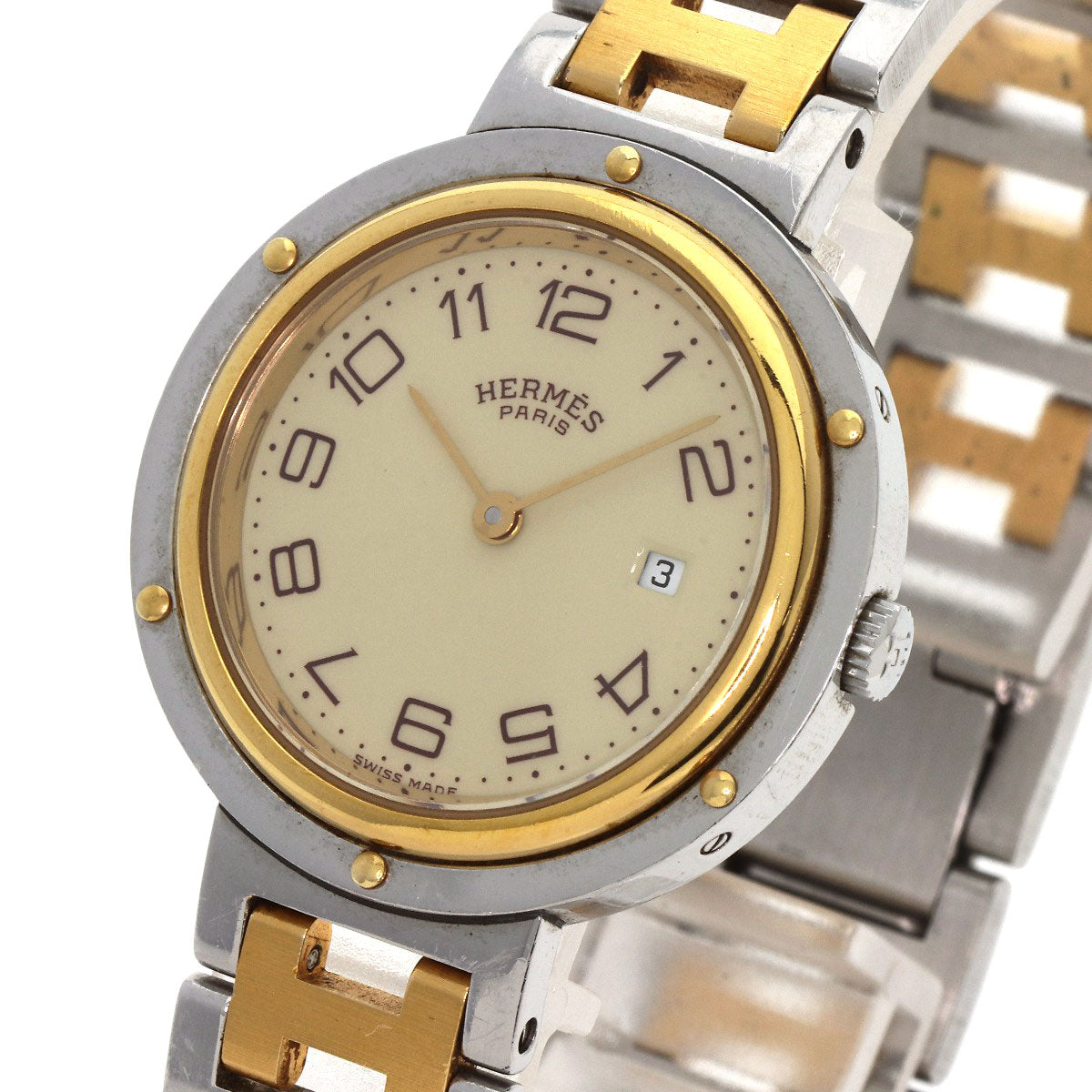 HERMES Watches Quartz Stainless Steel , SSxGP gold Clipper Ivory dial Women Used