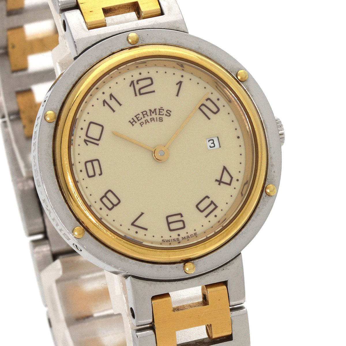 HERMES Watches Quartz Stainless Steel , SSxGP gold Clipper Ivory dial Women Used