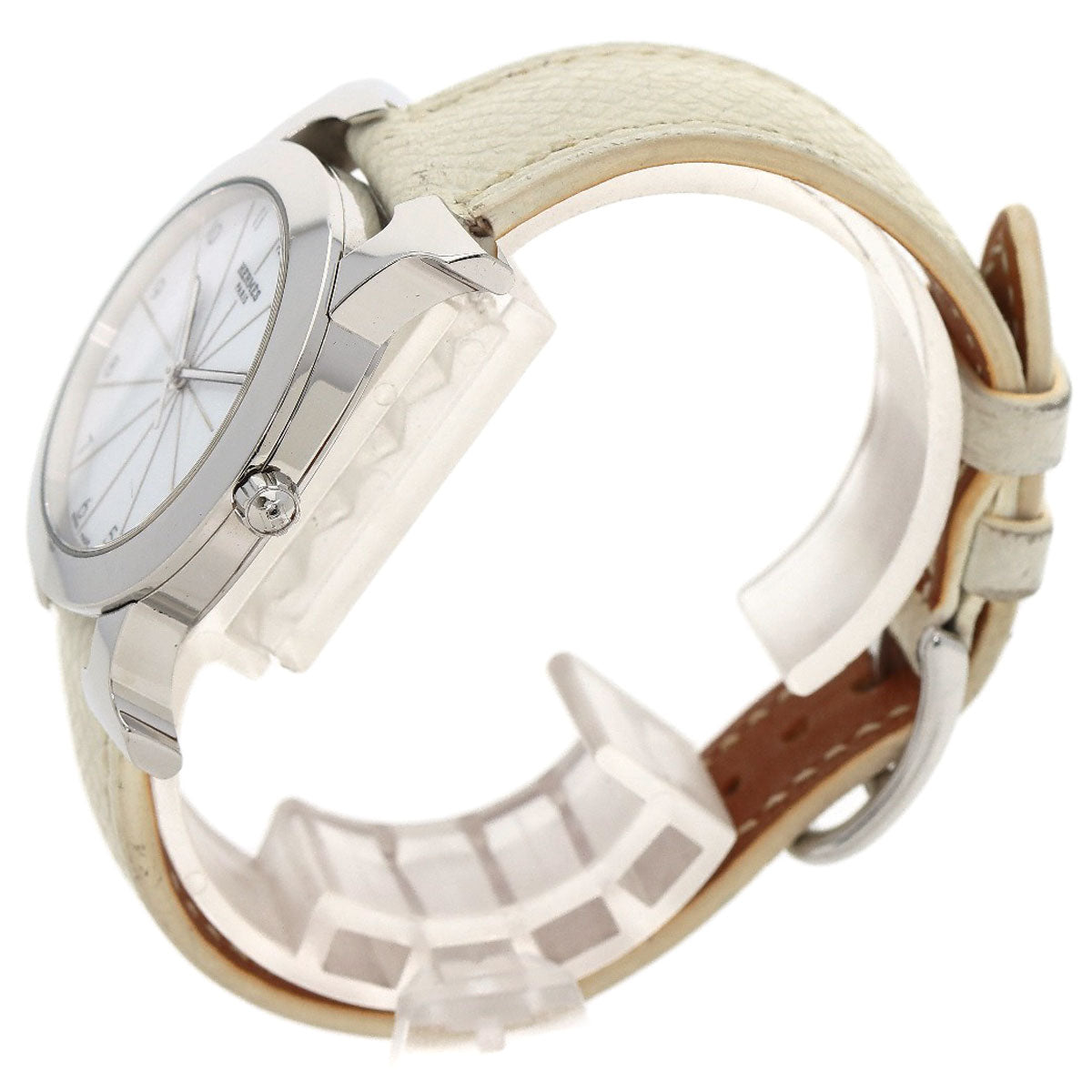 HERMES Watches Quartz HR1.510 Stainless Steel, Leather Silver H watch Rondo white dial Women Used