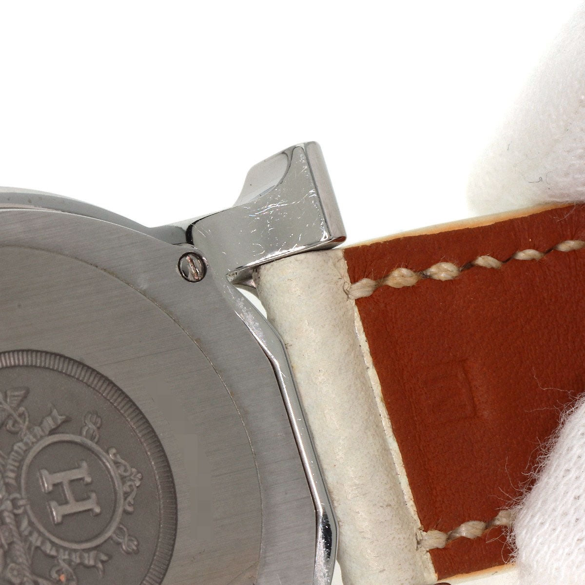 HERMES Watches Quartz HR1.510 Stainless Steel, Leather Silver H watch Rondo white dial Women Used
