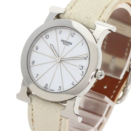 HERMES Watches Quartz HR1.510 Stainless Steel, Leather Silver H watch Rondo white dial Women Used