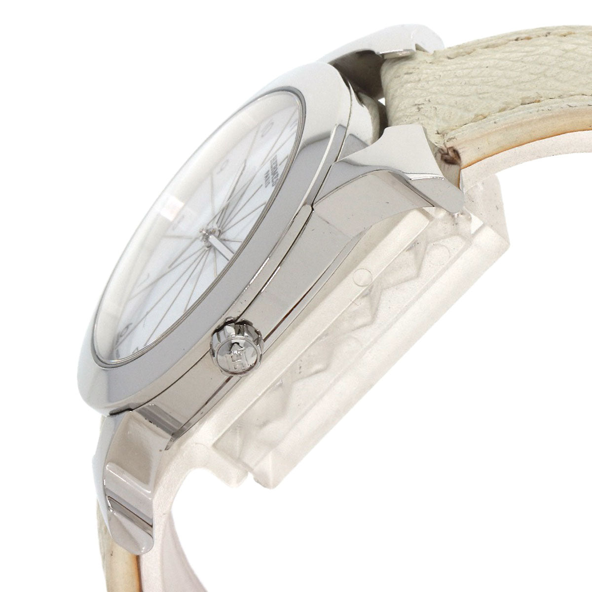 HERMES Watches Quartz HR1.510 Stainless Steel, Leather Silver H watch Rondo white dial Women Used