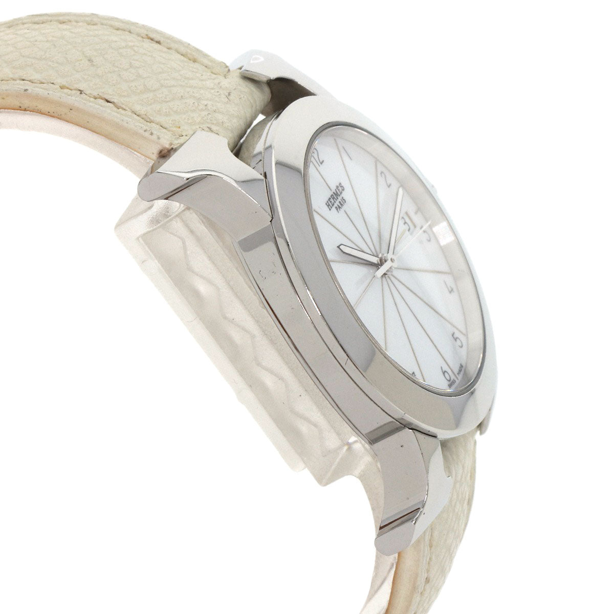 HERMES Watches Quartz HR1.510 Stainless Steel, Leather Silver H watch Rondo white dial Women Used