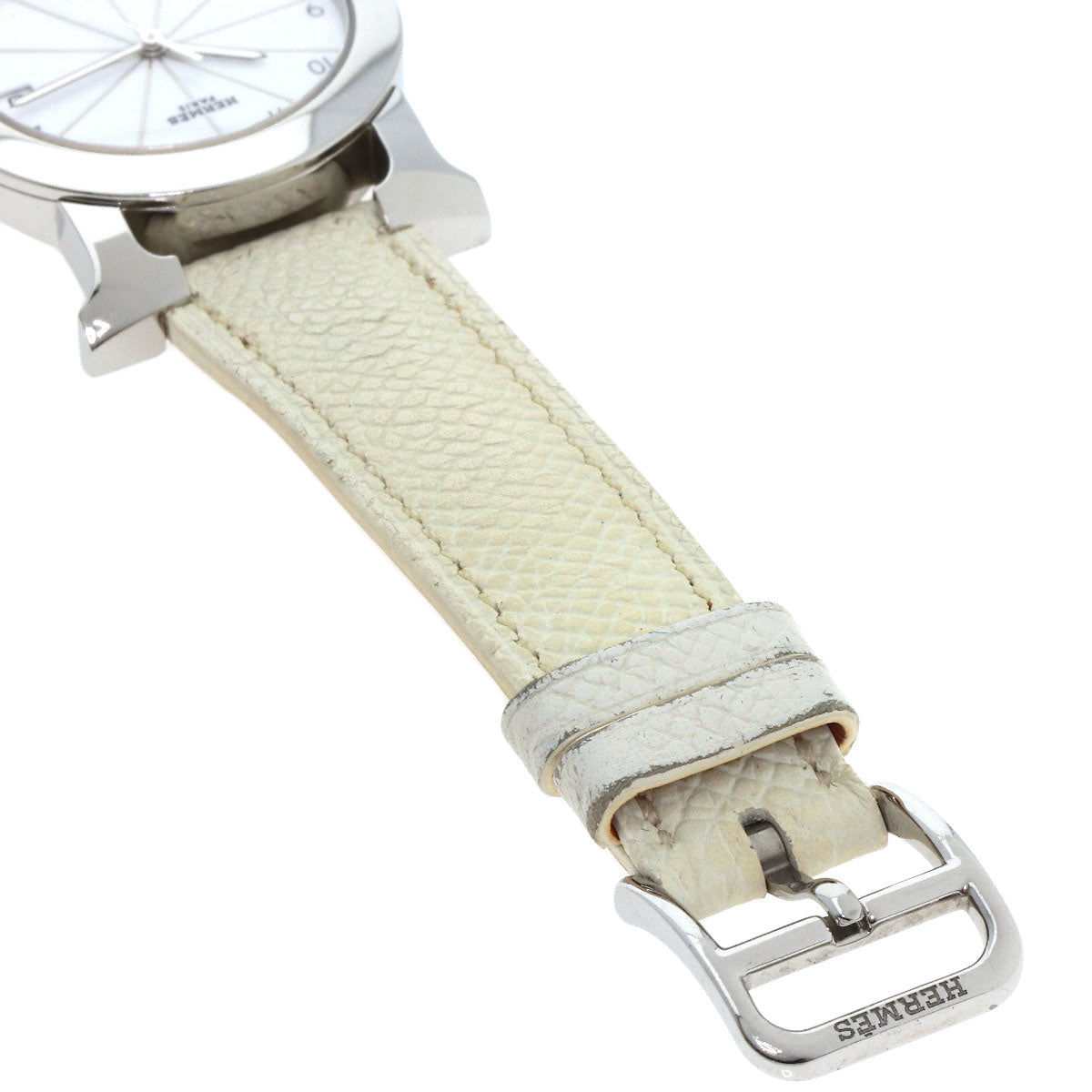 HERMES Watches Quartz HR1.510 Stainless Steel, Leather Silver H watch Rondo white dial Women Used