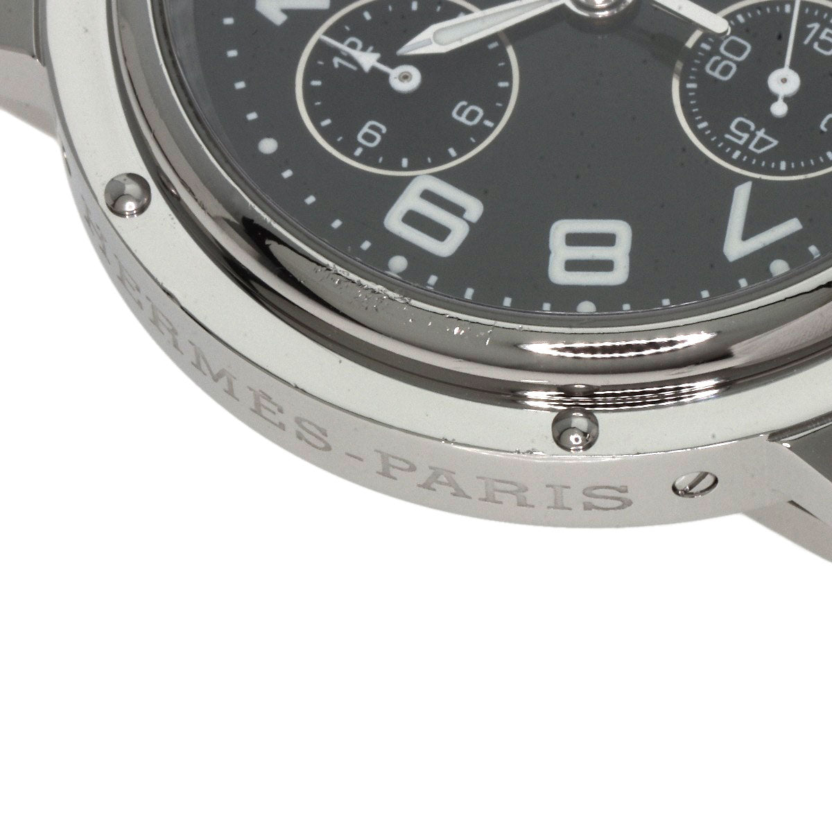 HERMES Watches Quartz CL1.910 Stainless Steel Silver Clipper Chronograph black dial
