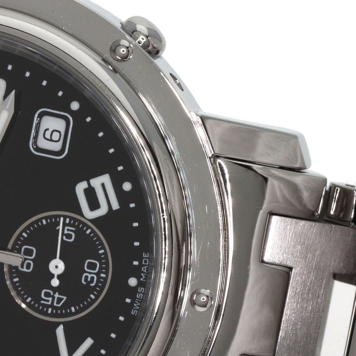 HERMES Watches Quartz CL1.910 Stainless Steel Silver Clipper Chronograph black dial