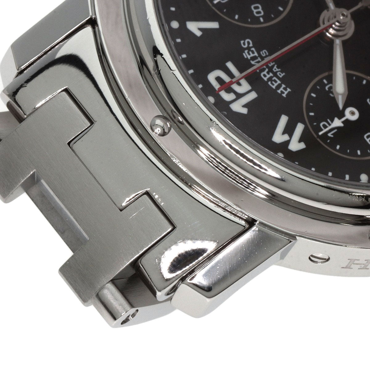 HERMES Watches Quartz CL1.910 Stainless Steel Silver Clipper Chronograph black dial