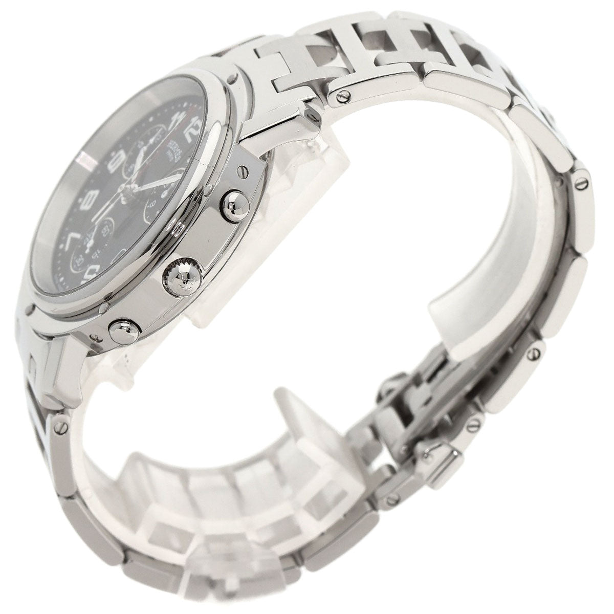 HERMES Watches Quartz CL1.910 Stainless Steel Silver Clipper Chronograph black dial