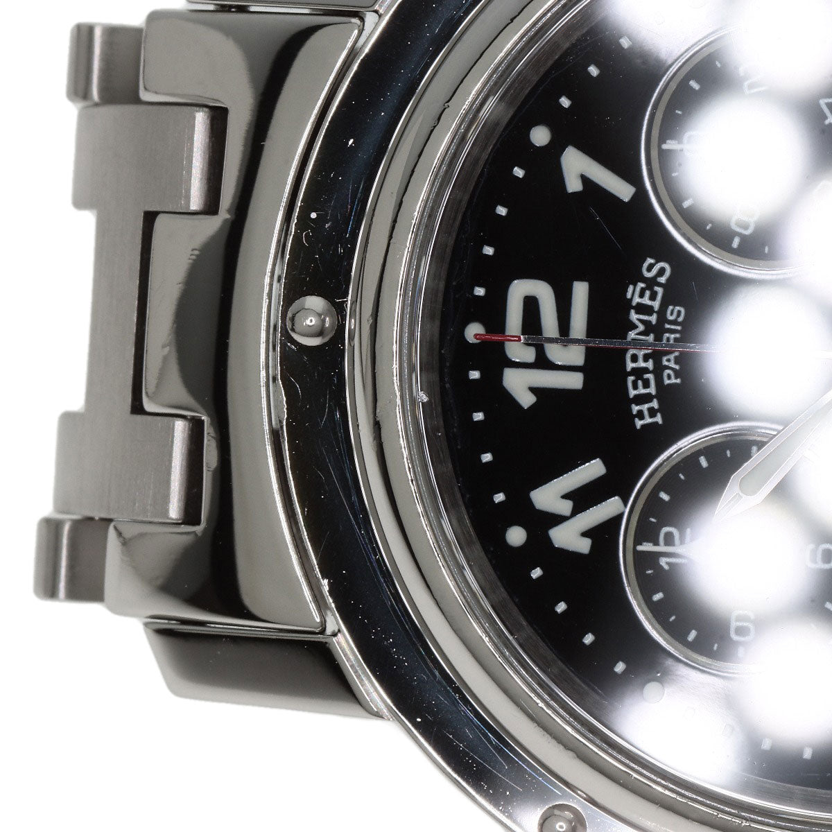 HERMES Watches Quartz CL1.910 Stainless Steel Silver Clipper Chronograph black dial