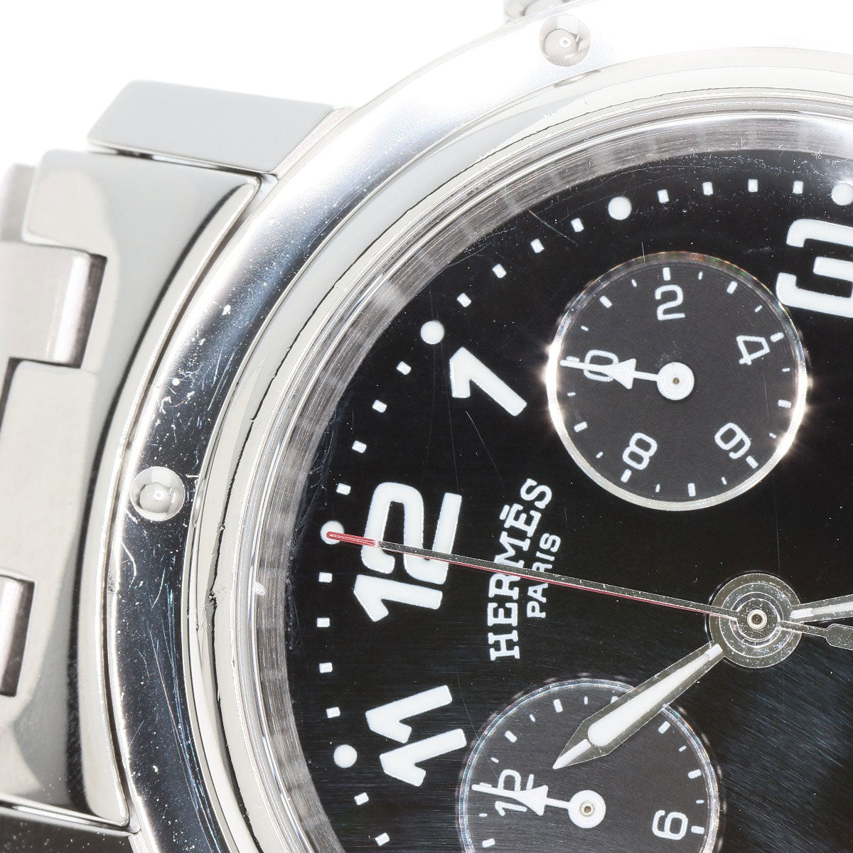 HERMES Watches Quartz CL1.910 Stainless Steel Silver Clipper Chronograph black dial