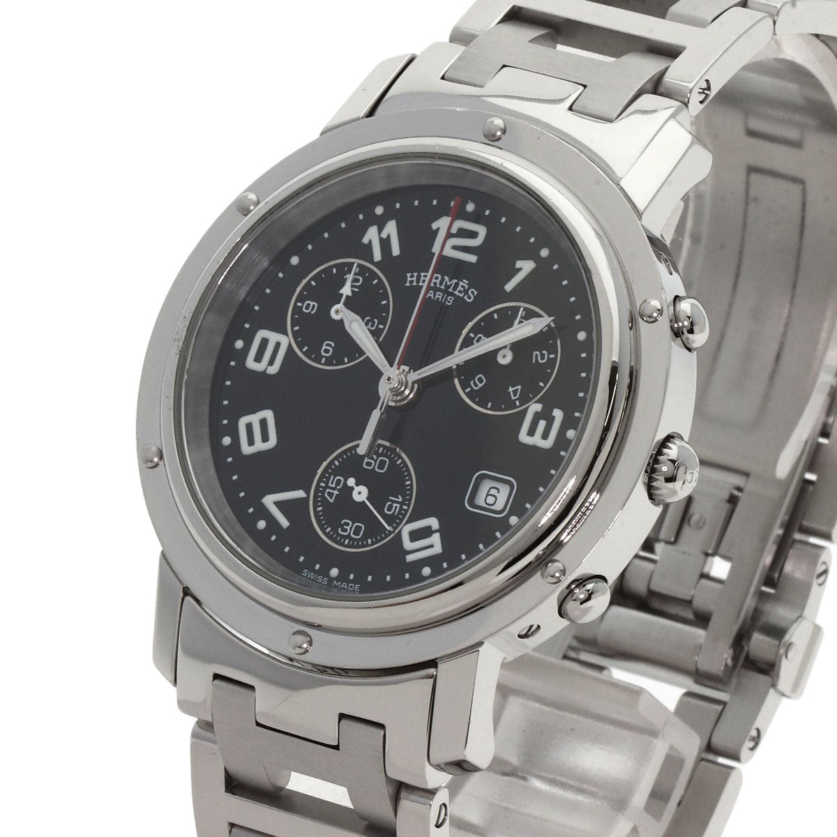 HERMES Watches Quartz CL1.910 Stainless Steel Silver Clipper Chronograph black dial