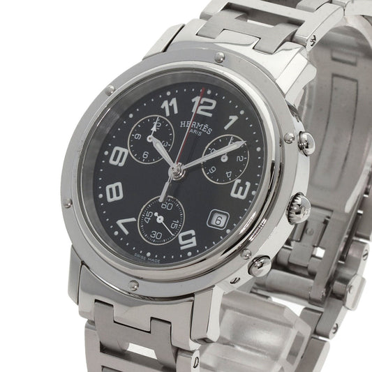 HERMES Watches Quartz CL1.910 Stainless Steel Silver Clipper Chronograph black dial